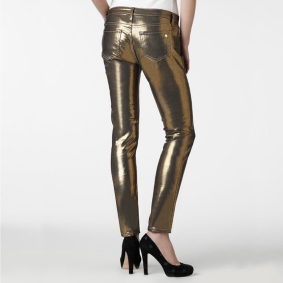 Kate Spade Broome Street Gold Metallic Denim Jeans - Picture 2 of 11